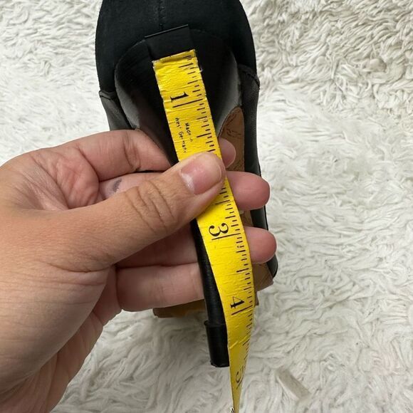 L.A.M.B. Black Peep Toe Leather & Suede Chunky Buckle Ultra High Heel sz 7 M - Picture 7 of 10